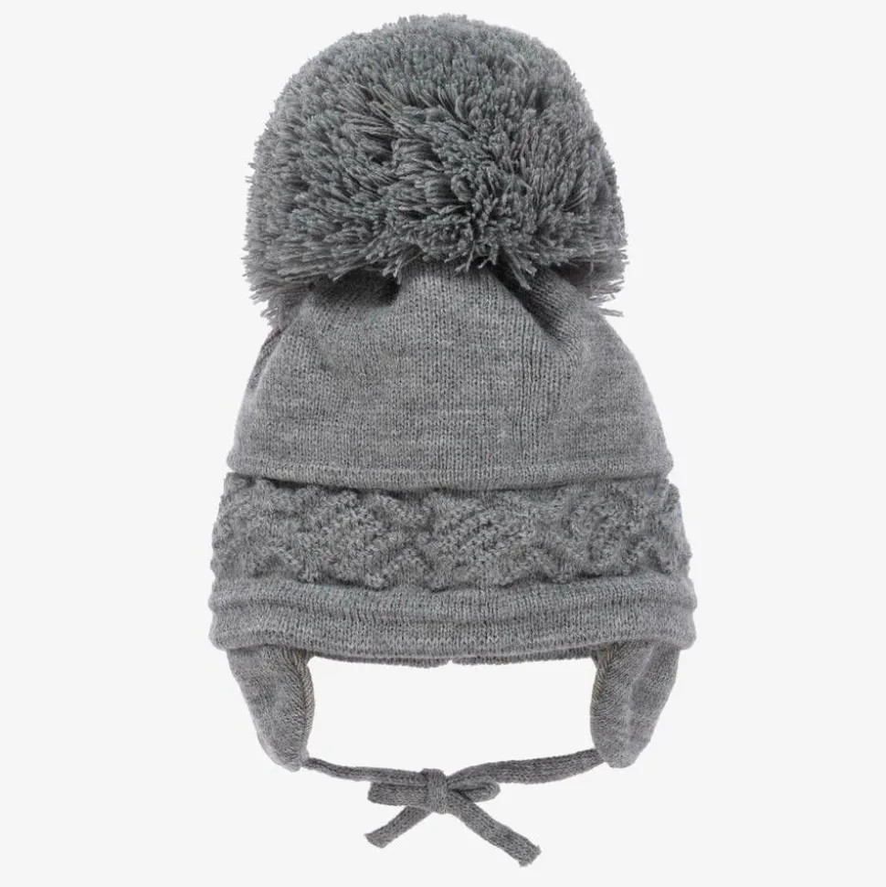 Grey Malva Knitted Giant Pom-Pom Beanie