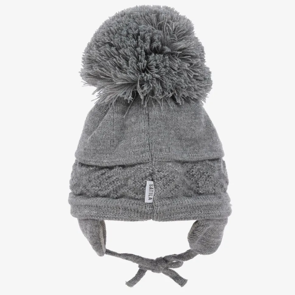 Grey Malva Knitted Giant Pom-Pom Beanie