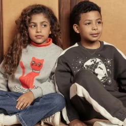 Grey Organic Cotton Cat Print Sweatshirt