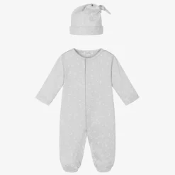 Grey Pima Cotton Crescent Moonlight Babygrow Set