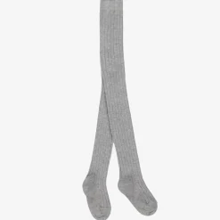 Grey Ribbed Cotton Knit Tights