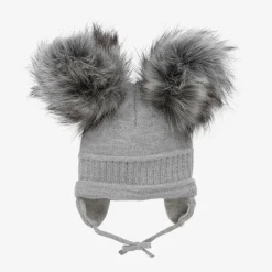 Grey Tindra Double Pom-Pom Hat