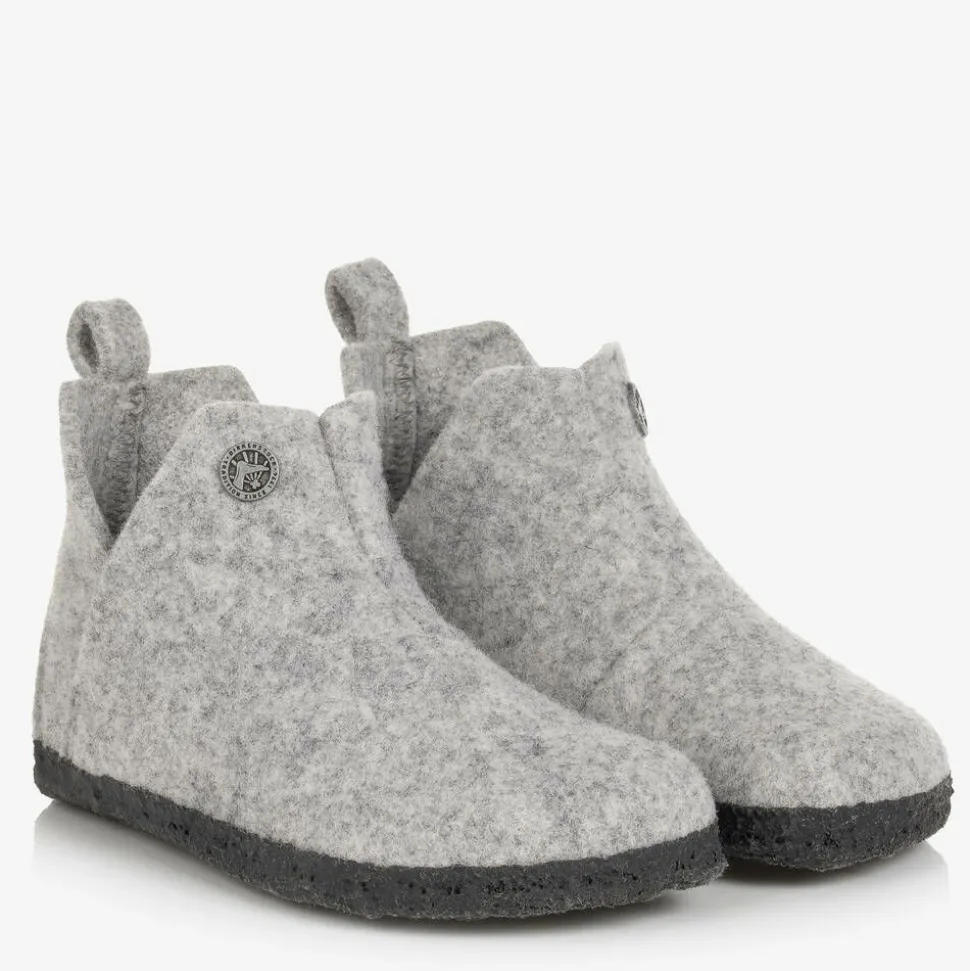 Grey Wool Felt Slippers