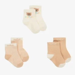 Ivory & Beige Teddy Bear Socks (3 Pack)
