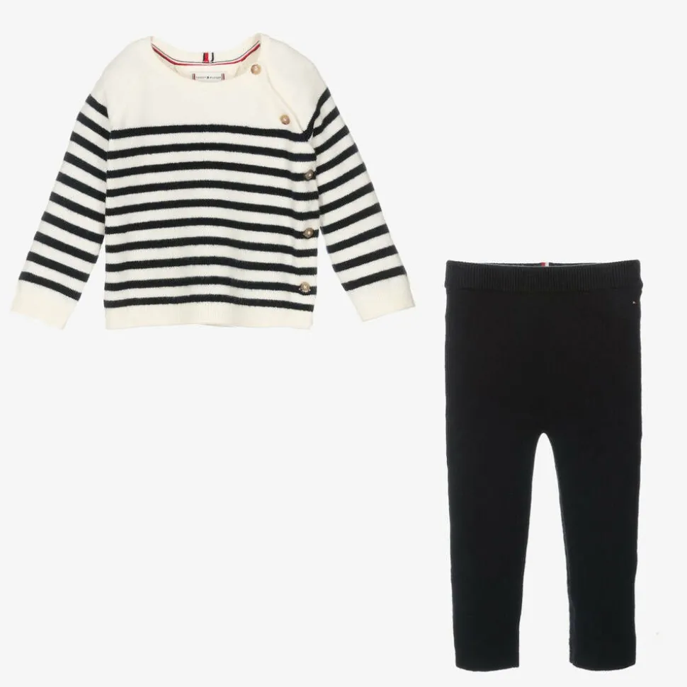 Ivory & Blue Cotton Baby Leggings Set