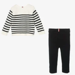 Ivory & Blue Cotton Baby Leggings Set