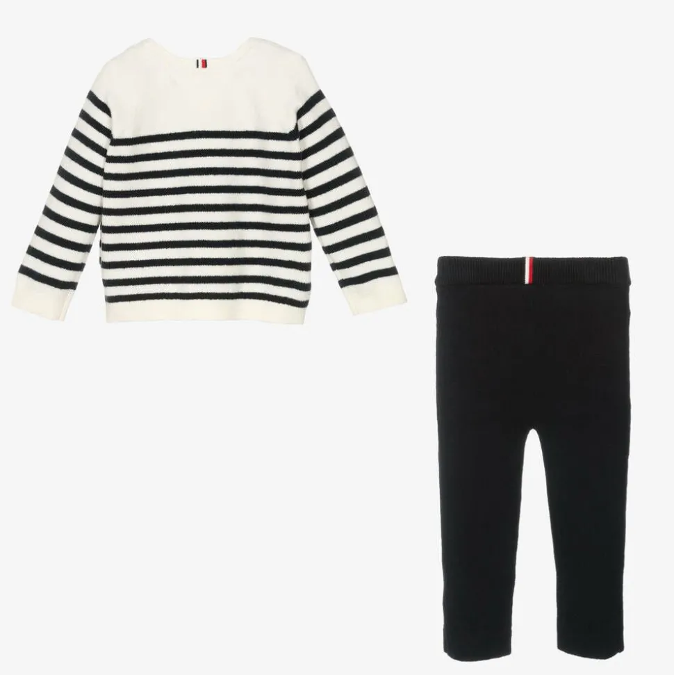 Ivory & Blue Cotton Baby Leggings Set