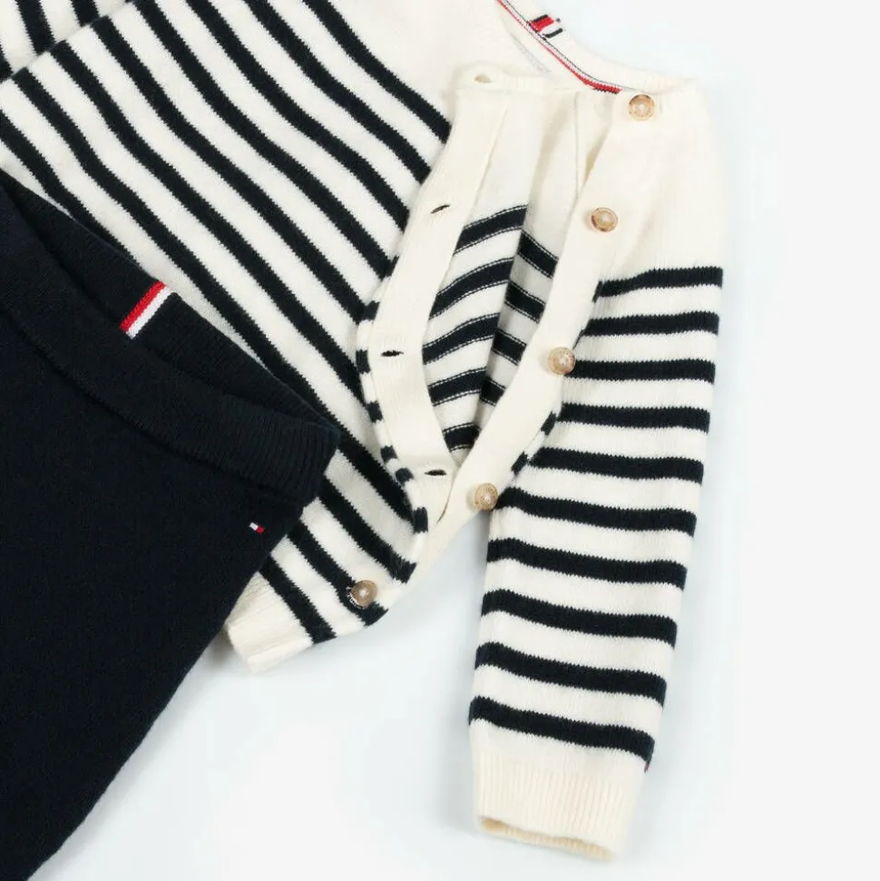 Ivory & Blue Cotton Baby Leggings Set