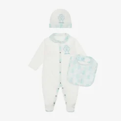 Ivory & Blue Cotton Monogram Babysuit Set