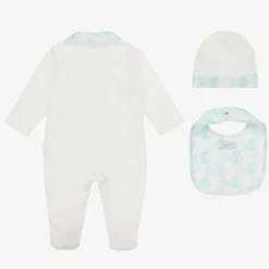 Ivory & Blue Cotton Monogram Babysuit Set