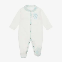Ivory & Blue Cotton Monogram Babysuit Set
