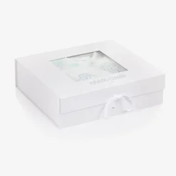 Ivory & Blue Cotton Monogram Babysuit Set