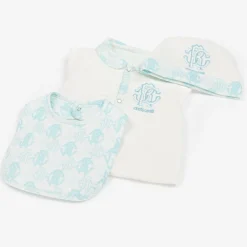 Ivory & Blue Cotton Monogram Babysuit Set