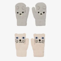 Ivory & Grey Knitted Animal Mittens (2 Pack)