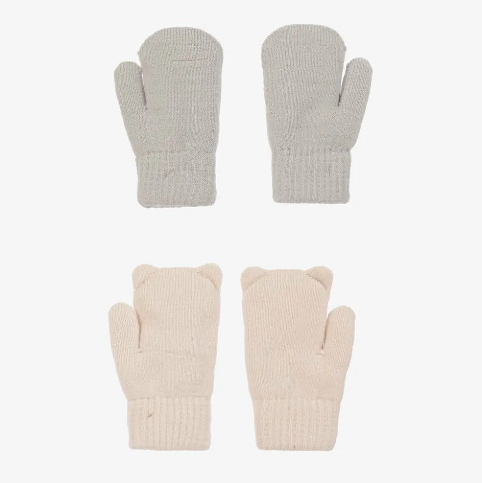 Ivory & Grey Knitted Animal Mittens (2 Pack)