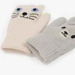 Ivory & Grey Knitted Animal Mittens (2 Pack)