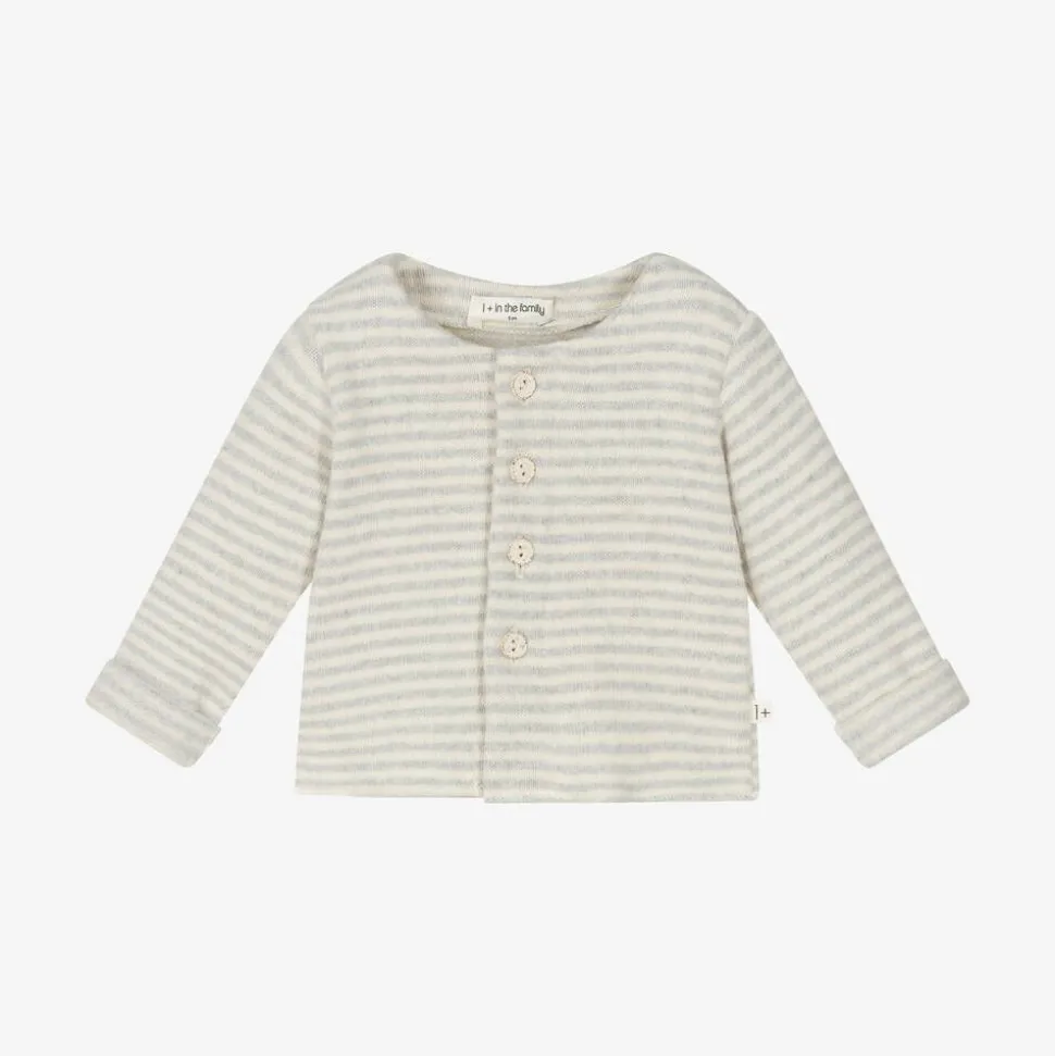 Ivory & Grey Stripe Cotton Baby Cardigan