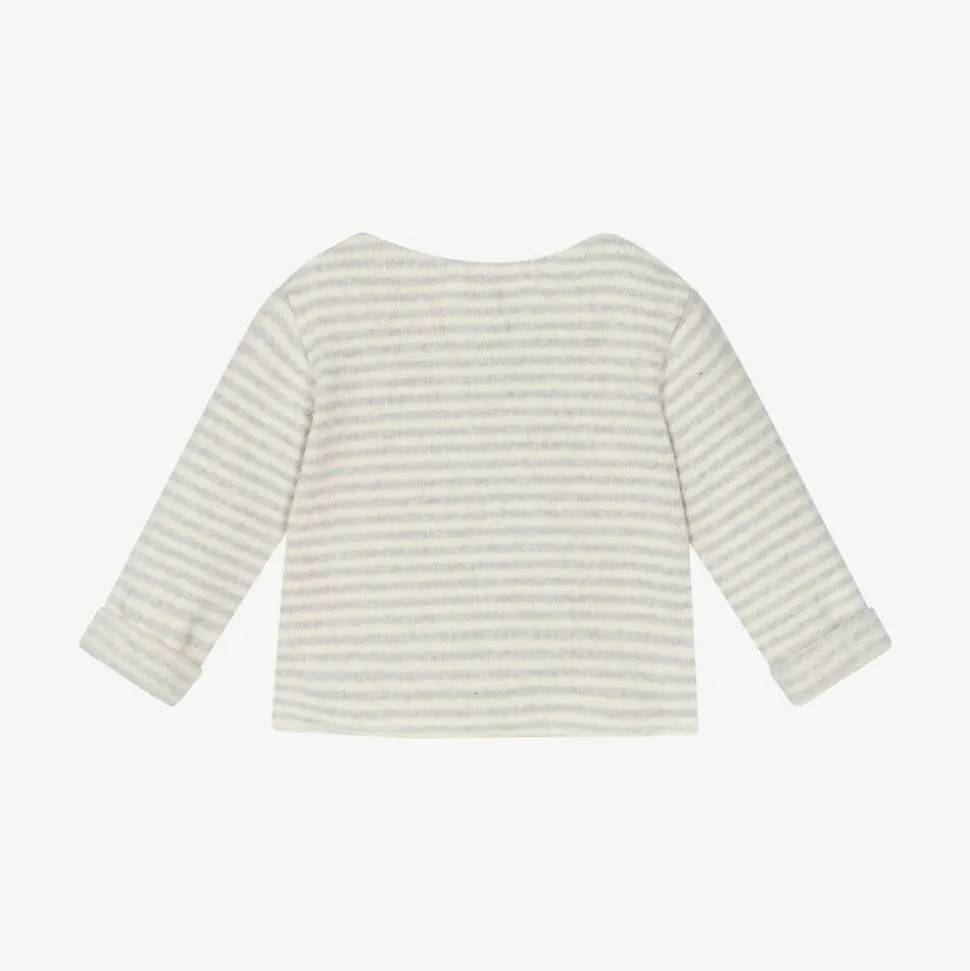 Ivory & Grey Stripe Cotton Baby Cardigan