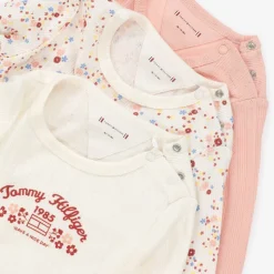 Ivory & Pink Cotton Baby Bodysuits (3 Pack)