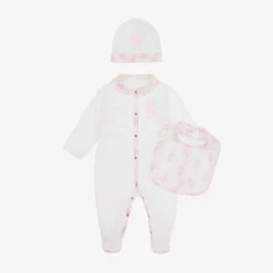 Ivory & Pink Cotton Monogram Babysuit Set