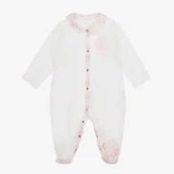 Ivory & Pink Cotton Monogram Babysuit Set