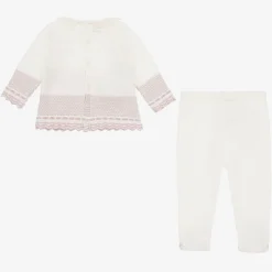 Ivory & Pink Merino Wool Knitted 2 Piece Babygrow