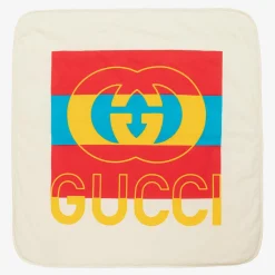 Ivory & Red Cotton Interlocking G Blanket (80cm)