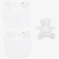 Ivory Cotton Baby Bibs & Bear Gift Set