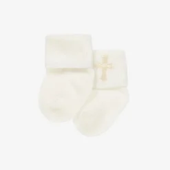 Ivory Cotton Christening Baby Socks
