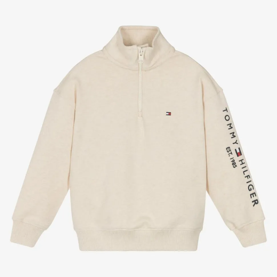 Ivory Cotton Half Zip Sweatshirt