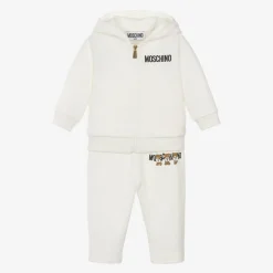 Ivory Cotton Teddy Bear Logo Tracksuit