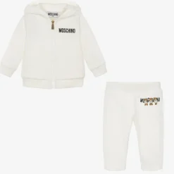 Ivory Cotton Teddy Bear Logo Tracksuit
