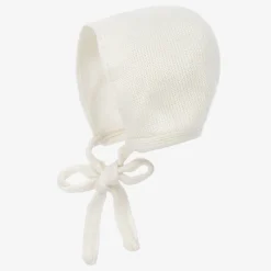 Ivory Knitted Wool & Cashmere Baby Bonnet