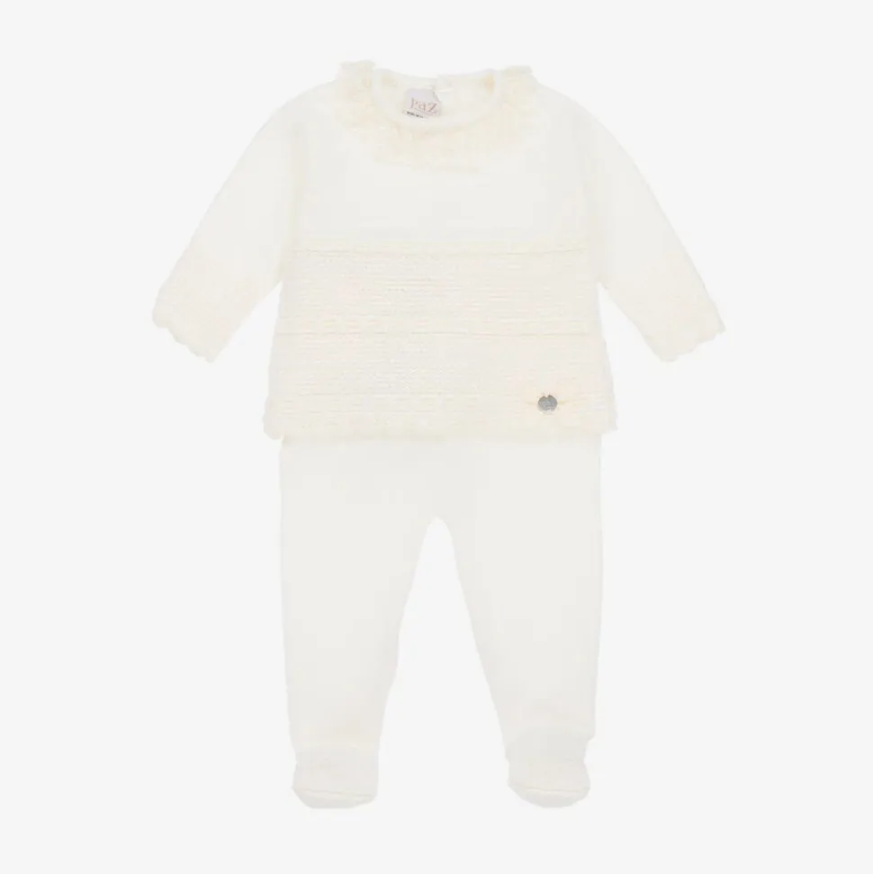 Ivory Merino Wool Knitted 2 Piece Babygrow