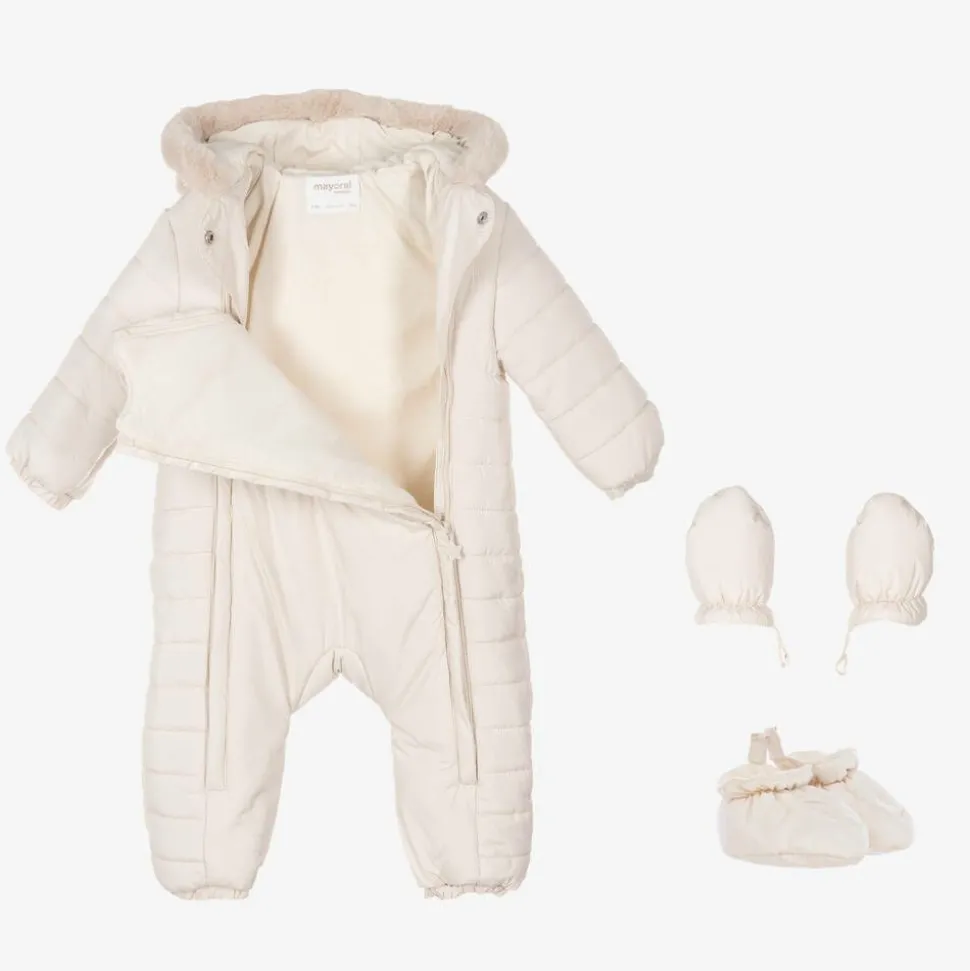 Ivory Padded Bunny Snowsuit