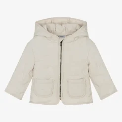 Ivory Quilted Eagle Logo Baby Jacket