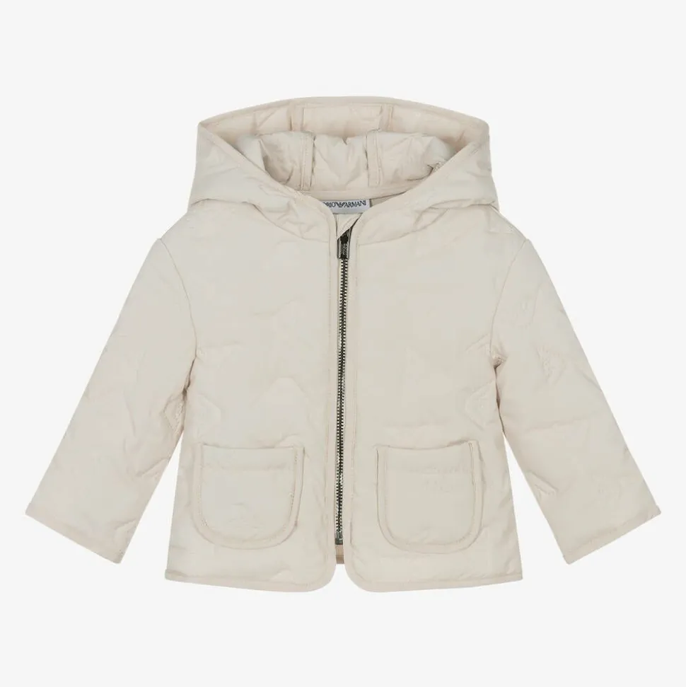 Ivory Quilted Eagle Logo Baby Jacket