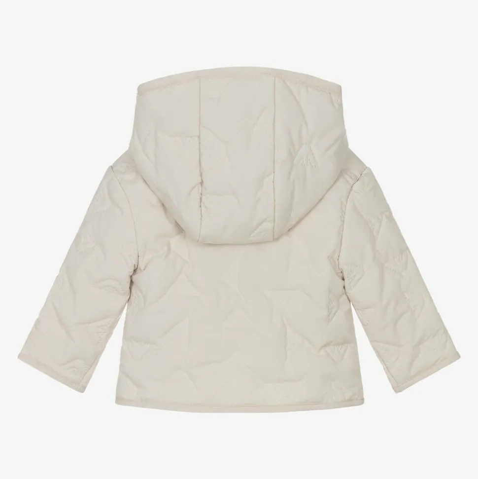 Ivory Quilted Eagle Logo Baby Jacket