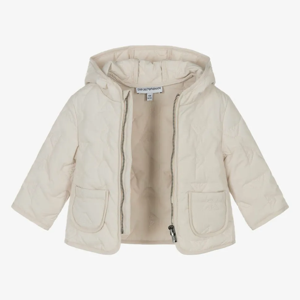 Ivory Quilted Eagle Logo Baby Jacket