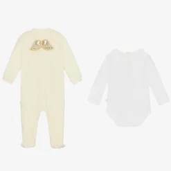 Ivory Velour Angel Babygrow Set