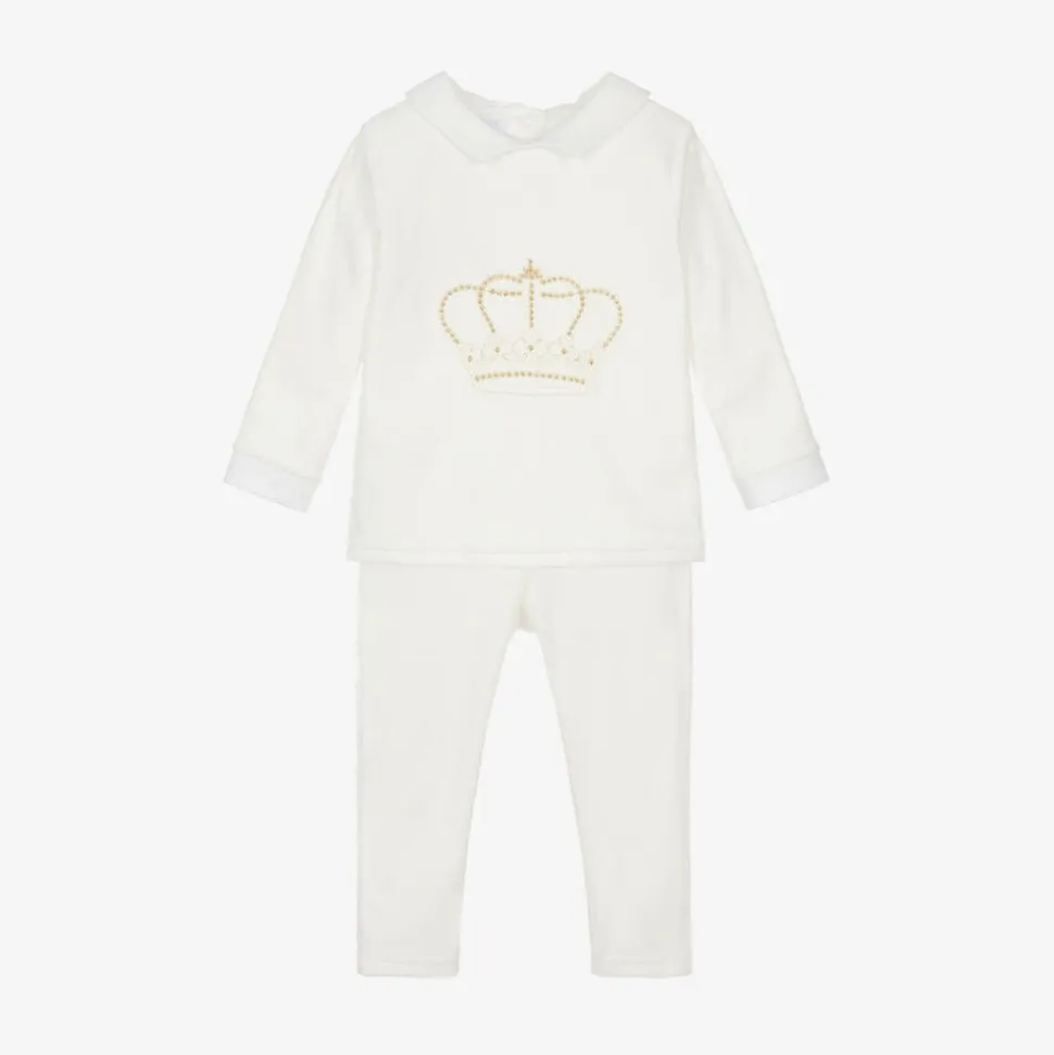 Ivory Velour Baby Trouser Set