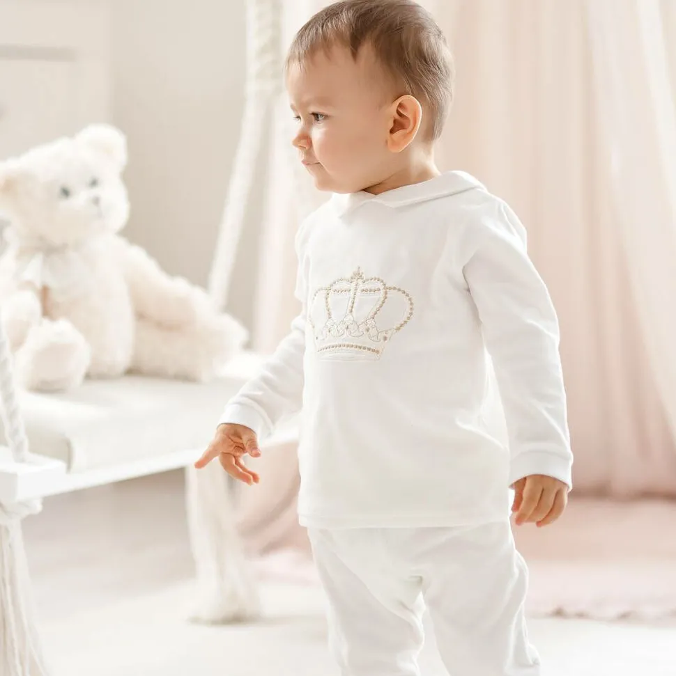 Ivory Velour Baby Trouser Set