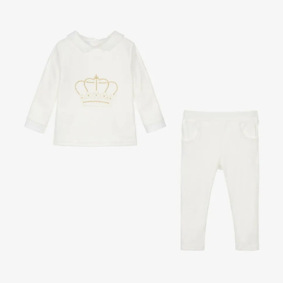 Ivory Velour Baby Trouser Set