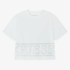 Junior Girls White Cotton Diamanté T-Shirt