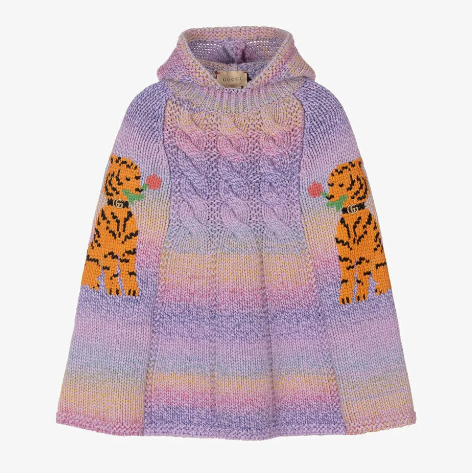 Lilac Purple Cat Wool Poncho