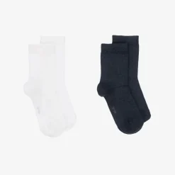 Navy Blue & White Cotton Socks (2 Pack)