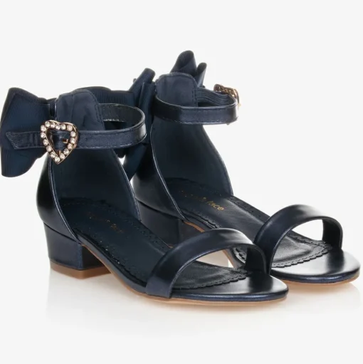 Navy Blue Bow Heel Sandals