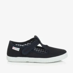 Navy Blue Canvas T-Bar Shoes