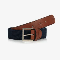 Navy Blue Cotton & Leather Belt