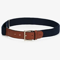 Navy Blue Cotton & Leather Belt
